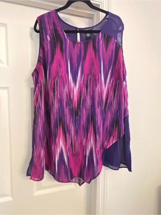 Catherines Tops - Catherines Purple & Pink Sleeveless Chiffon Overlay Blouse